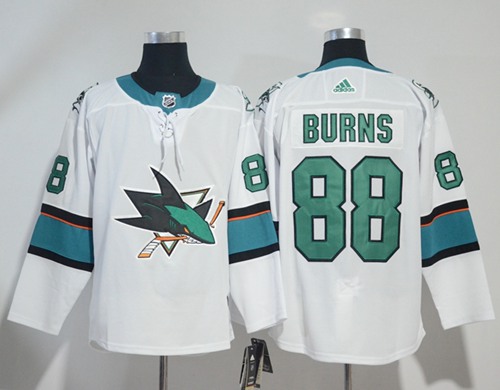 Adidas Sharks #88 Brent Burns White Road Authentic Stitched NHL Jersey - Click Image to Close